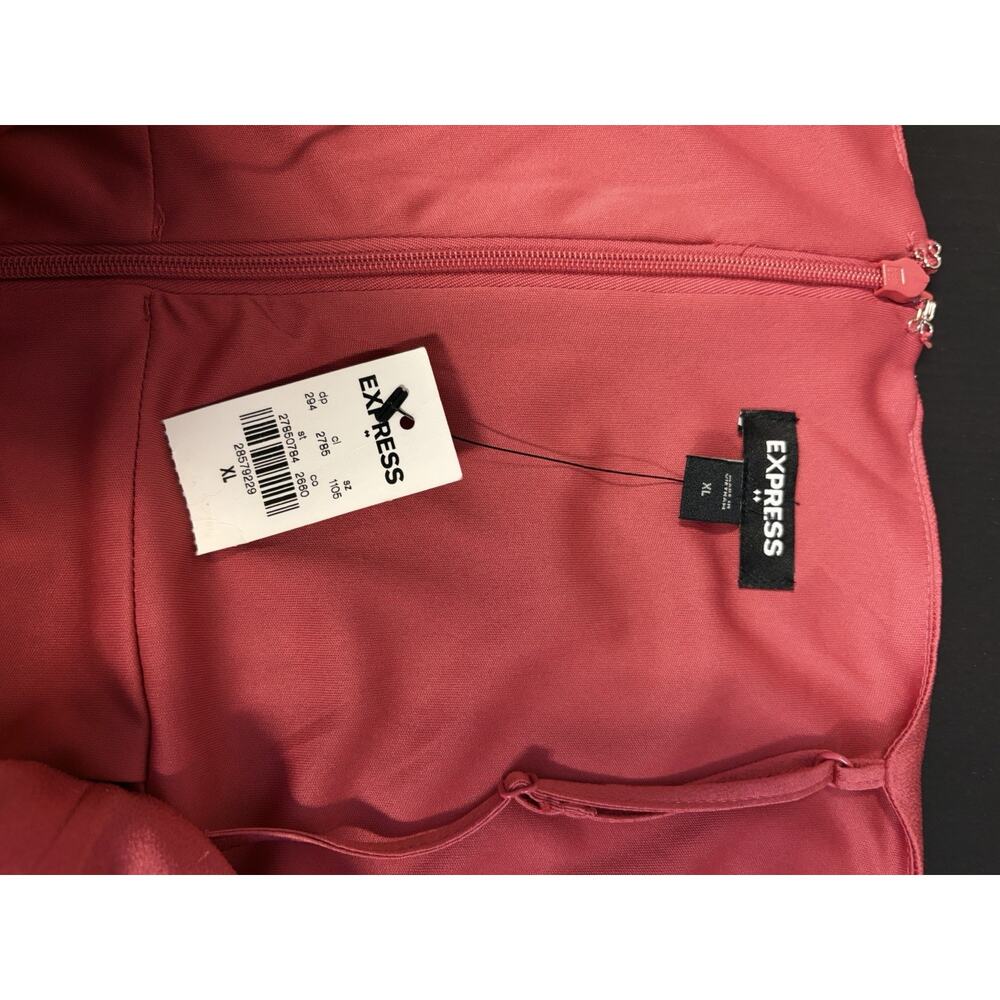 Express XL NWT Ruched Asym Dress Berry Pink Satin Cowl Neck Midi Slip - Picture 7 of 9